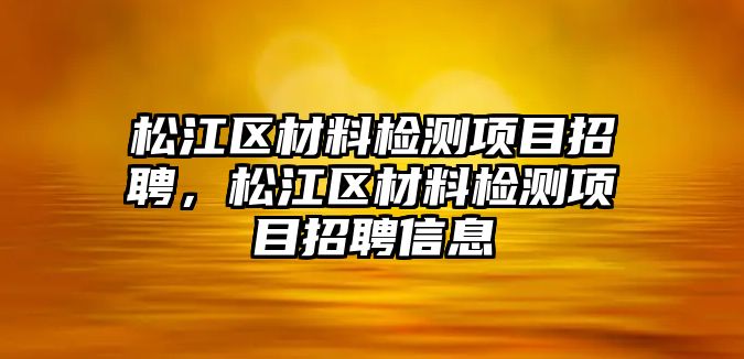 松江區(qū)材料檢測(cè)項(xiàng)目招聘，松江區(qū)材料檢測(cè)項(xiàng)目招聘信息